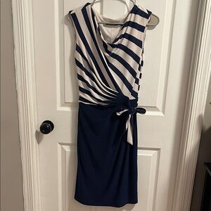 Ralph Lauren Navy and Cream Striped Midi Dress